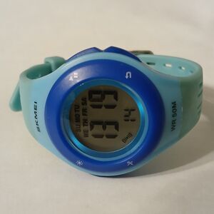 SKMEI Women's Digital Day Date Alarm Chrono Blue Silicone Band Watch WR 5 ATM